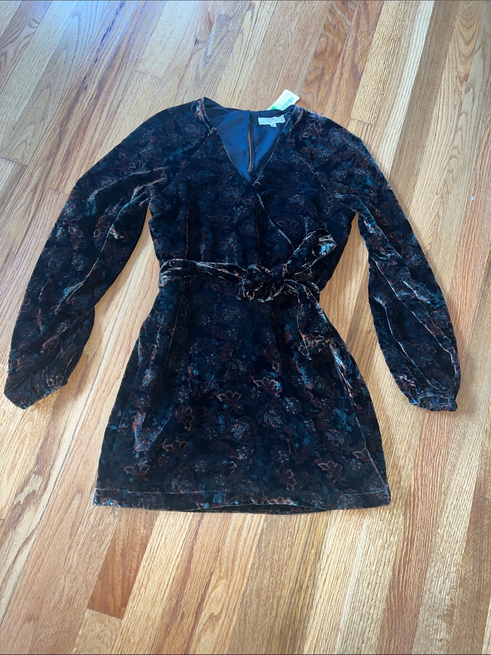 Chelsea & Violet Velvet Floral Wrap Dress in Black and Brown